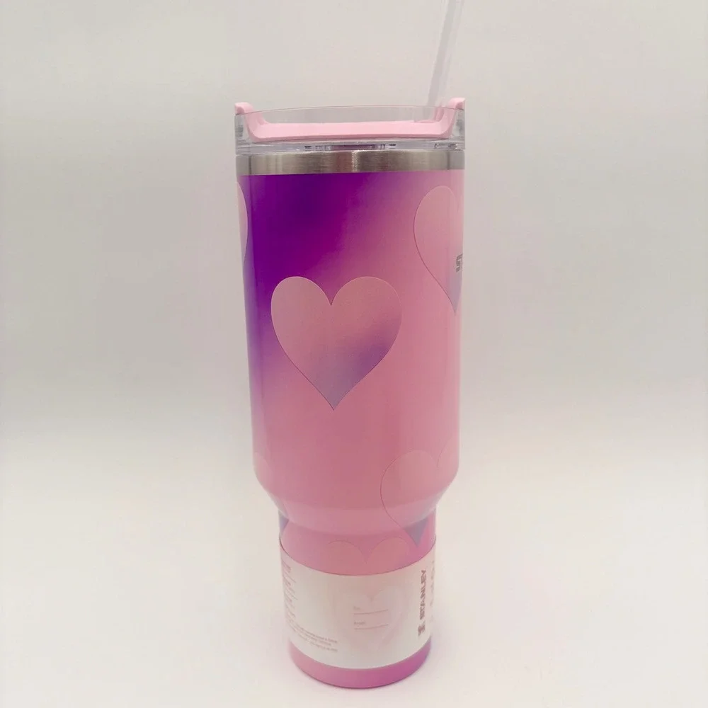 Stanley Quencher H2O Tumbler 40 oz Pink Gradient Hearts‎ ValentinesStraw Lid - Picture 6 of 7